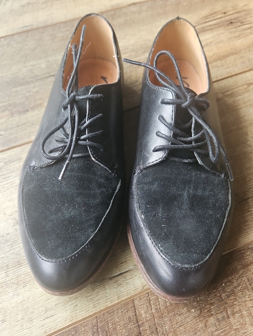 Madewell Black Leather & Suede Lace-Up Flats